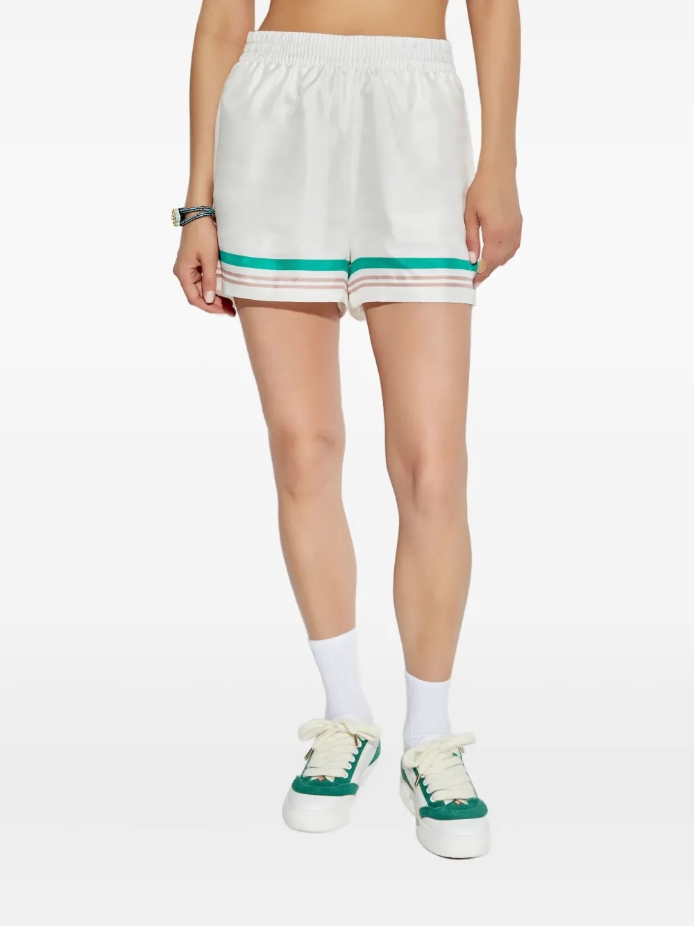 Casablanca silk striped shorts front view