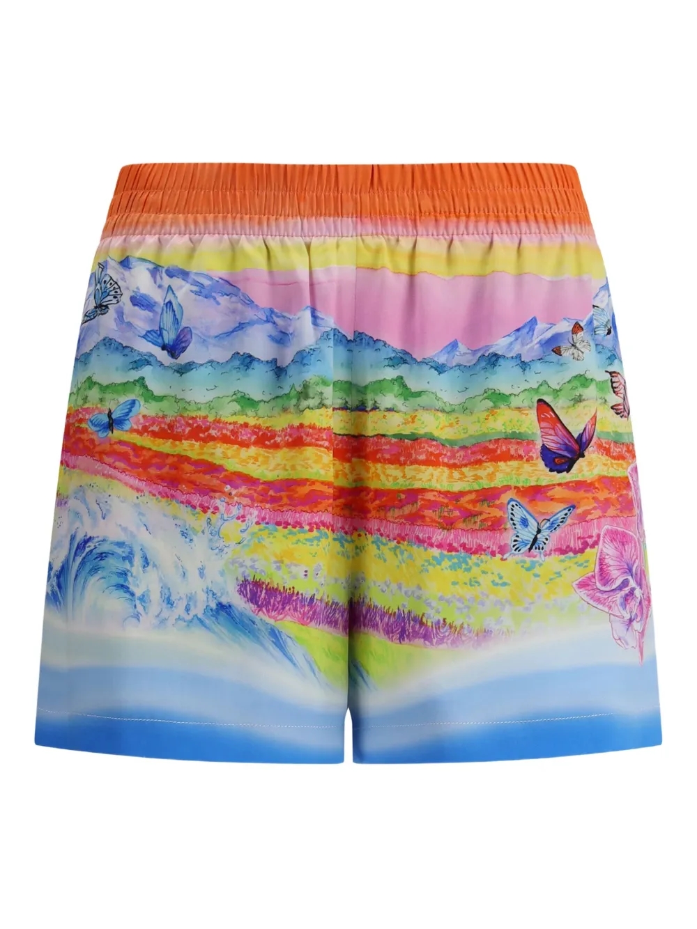 Casablanca landscape-print silk shorts front view
